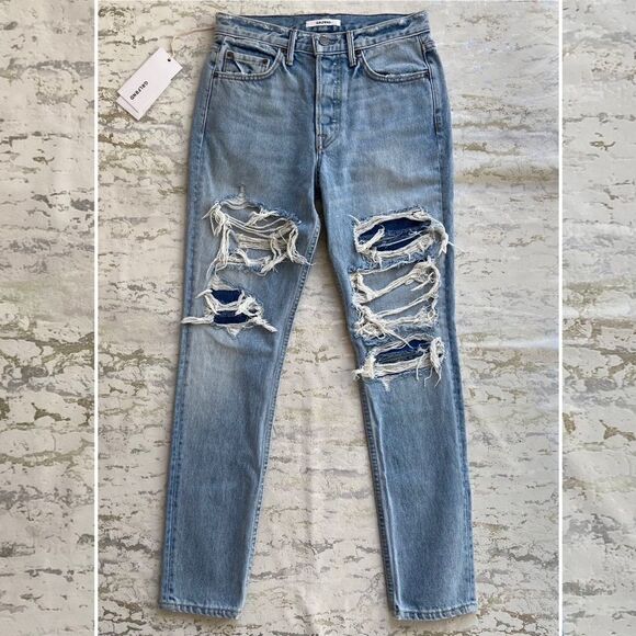 Grlfrnd jeans Karolina Distressed Straight leg jeans new with tags - Picture 1 of 13